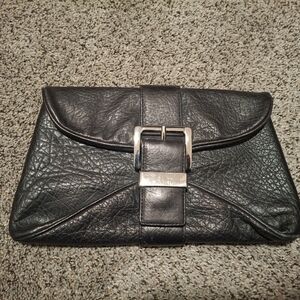 Michael Kors Black Leather Clutch with Silver Buckle